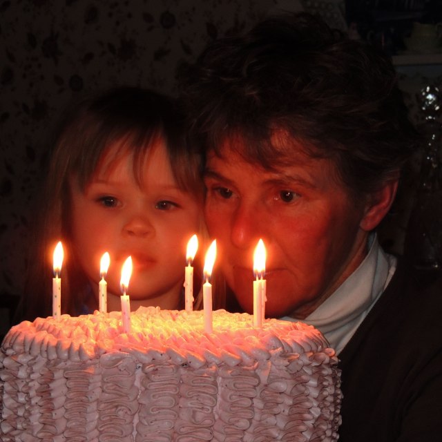 Mom and Clara with birthday cake