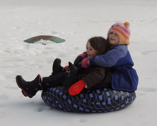 Ivy and Natalie Sledding