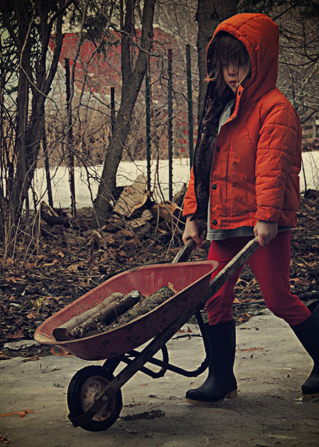 Clara with wheelbarrow