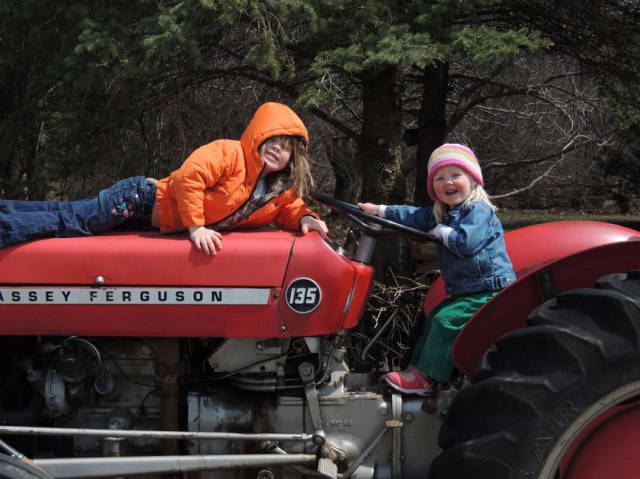Jane and Clara on tractor