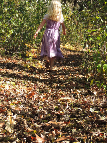 Jane running in leaves