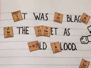 "It was as black in the closet as old blood. "