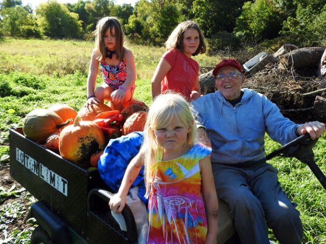 Ivy, Clara, Jane, Gramps and pumpkins