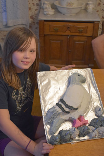 Clara and pigeon cake